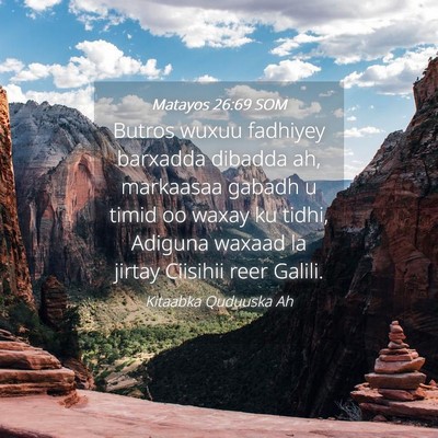 Picture 04 - Matayos 26:69 SOM - Butros wuxuu fadhiyey barxadda dibadda ah, - Bible Verse Picture