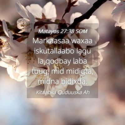 Picture 04 - Matayos 27:38 SOM - Markaasaa waxaa iskutallaabo lagu la qodbay laba - Bible Verse Picture