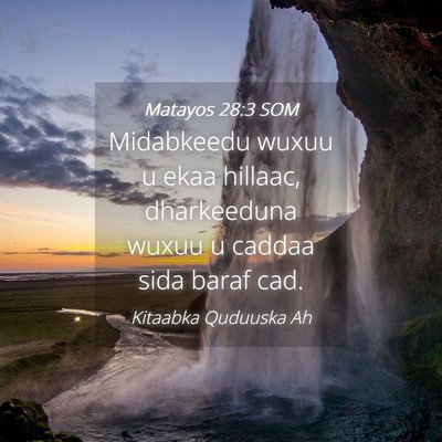 Picture 04 - Matayos 28:3 SOM - Midabkeedu wuxuu u ekaa hillaac, dharkeeduna - Bible Verse Picture
