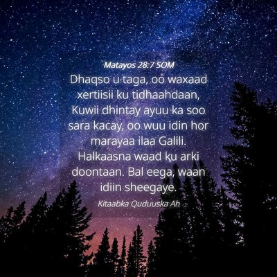 Picture 04 - Matayos 28:7 SOM - Dhaqso u taga, oo waxaad xertiisii ku - Bible Verse Picture