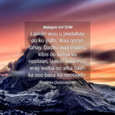 Picture 04 - Matayos 4:4 SOM - Laakiin wuu u jawaabay oo ku yidhi, Waa qoran - Bible Verse Picture