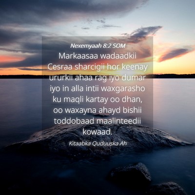 Picture 04 - Nexemyaah 8:2 SOM - Markaasaa wadaadkii Cesraa sharcigii hor keenay - Bible Verse Picture