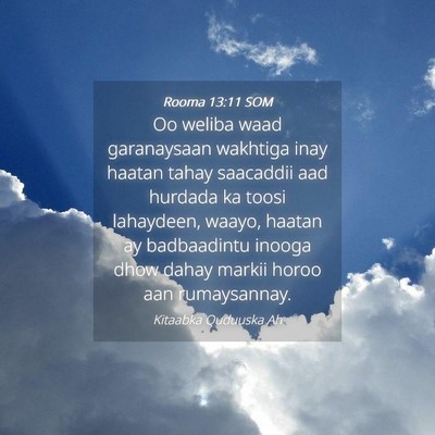 Picture 04 - Rooma 13:11 SOM - Oo weliba waad garanaysaan wakhtiga inay haatan - Bible Verse Picture