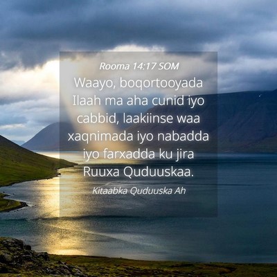 Picture 04 - Rooma 14:17 SOM - Waayo, boqortooyada Ilaah ma aha cunid iyo - Bible Verse Picture