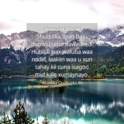 Picture 04 - Rooma 14:20 SOM - Shuqulka Ilaah ha u dumin cunto aawadeed. Hubaal - Bible Verse Picture