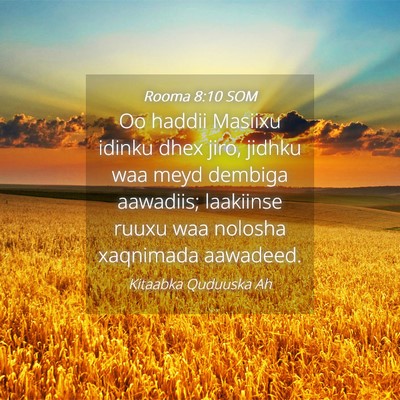 Picture 04 - Rooma 8:10 SOM - Oo haddii Masiixu idinku dhex jiro, jidhku waa - Bible Verse Picture
