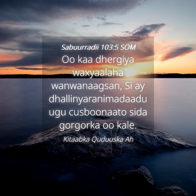 Picture 04 - Sabuurradii 103:5 SOM - Oo kaa dhergiya waxyaalaha wanwanaagsan, Si ay - Bible Verse Picture