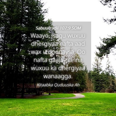 Picture 04 - Sabuurradii 107:9 SOM - Waayo, isagu wuxuu dhergiyaa nafta aad wax u - Bible Verse Picture