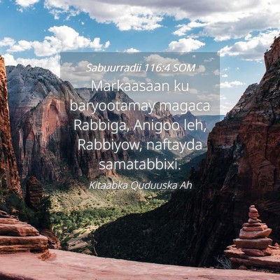 Picture 04 - Sabuurradii 116:4 SOM - Markaasaan ku baryootamay magaca Rabbiga, Anigoo - Bible Verse Picture