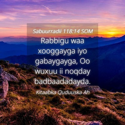 Picture 04 - Sabuurradii 118:14 SOM - Rabbigu waa xooggayga iyo gabaygayga, Oo wuxuu ii - Bible Verse Picture