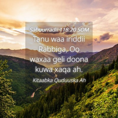Picture 04 - Sabuurradii 118:20 SOM - Tanu waa iriddii Rabbiga, Oo waxaa geli doona - Bible Verse Picture