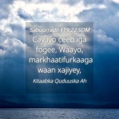 Picture 04 - Sabuurradii 119:22 SOM - Cay iyo ceeb iga fogee, Waayo, markhaatifurkaaga - Bible Verse Picture