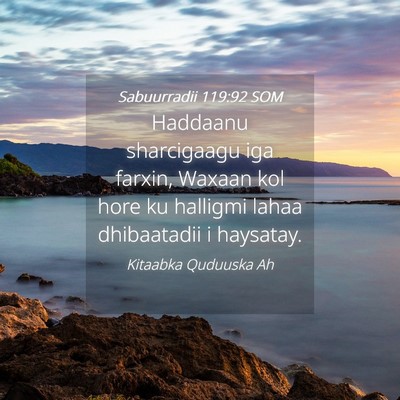 Picture 04 - Sabuurradii 119:92 SOM - Haddaanu sharcigaagu iga farxin, Waxaan kol hore - Bible Verse Picture