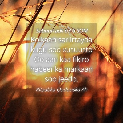 Picture 04 - Sabuurradii 63:6 SOM - Kolkaan sariirtayda kugu soo xusuusto Oo aan kaa - Bible Verse Picture