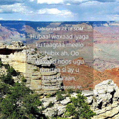 Picture 04 - Sabuurradii 73:18 SOM - Hubaal waxaad iyaga ku taagtaa meelo sibiibix ah, - Bible Verse Picture
