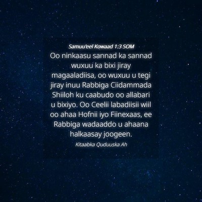 Picture 04 - Samuu'eel Kowaad 1:3 SOM - Oo ninkaasu sannad ka sannad wuxuu ka bixi jiray - Bible Verse Picture