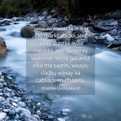 Picture 04 - Samuu'eel Kowaad 14:26 SOM - Oo markii dadkii soo galay duurkii ayaa malabkii - Bible Verse Picture