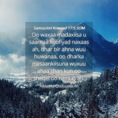 Picture 04 - Samuu'eel Kowaad 17:5 SOM - Oo waxaa madaxiisa u saarnaa koofiyad naxaas ah, - Bible Verse Picture