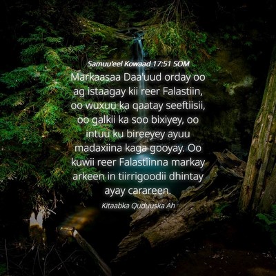 Picture 04 - Samuu'eel Kowaad 17:51 SOM - Markaasaa Daa'uud orday oo ag istaagay kii reer - Bible Verse Picture