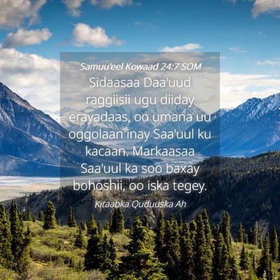 Picture 04 - Samuu'eel Kowaad 24:7 SOM - Sidaasaa Daa'uud raggiisii ugu diiday erayadaas, - Bible Verse Picture