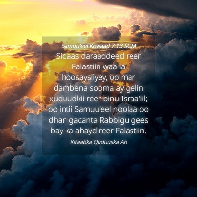Picture 04 - Samuu'eel Kowaad 7:13 SOM - Sidaas daraaddeed reer Falastiin waa la - Bible Verse Picture