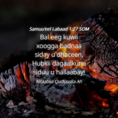 Picture 04 - Samuu'eel Labaad 1:27 SOM - Bal eeg kuwii xoogga badnaa siday u dhaceen, - Bible Verse Picture