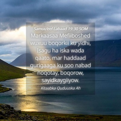 Picture 04 - Samuu'eel Labaad 19:30 SOM - Markaasaa Mefiiboshed wuxuu boqorkii ku yidhi, - Bible Verse Picture