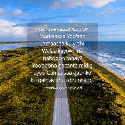 Picture 04 - Samuu'eel Labaad 20:9 SOM - Markaasaa Yoo'aab Camaasaa ku yidhi, Walaalkayow, - Bible Verse Picture