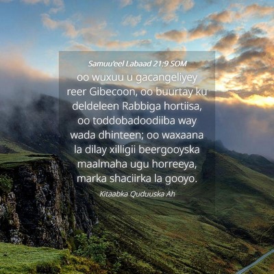 Picture 04 - Samuu'eel Labaad 21:9 SOM - oo wuxuu u gacangeliyey reer Gibecoon, oo buurtay - Bible Verse Picture