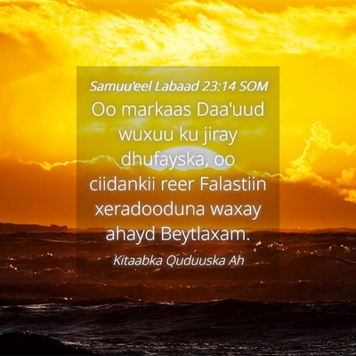 Picture 04 - Samuu'eel Labaad 23:14 SOM - Oo markaas Daa'uud wuxuu ku jiray dhufayska, oo - Bible Verse Picture