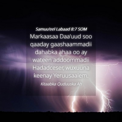 Picture 04 - Samuu'eel Labaad 8:7 SOM - Markaasaa Daa'uud soo qaaday gaashaammadii - Bible Verse Picture