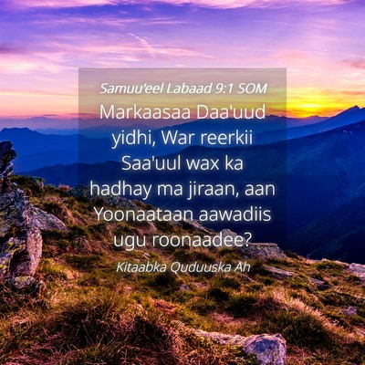 Picture 04 - Samuu'eel Labaad 9:1 SOM - Markaasaa Daa'uud yidhi, War reerkii Saa'uul wax - Bible Verse Picture
