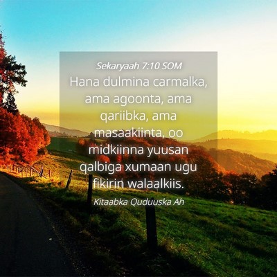 Picture 04 - Sekaryaah 7:10 SOM - Hana dulmina carmalka, ama agoonta, ama qariibka, - Bible Verse Picture