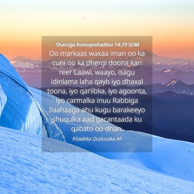 Picture 04 - Sharciga Kunoqoshadiisa 14:29 SOM - Oo markaas waxaa iman oo ka cuni oo ka dhergi - Bible Verse Picture