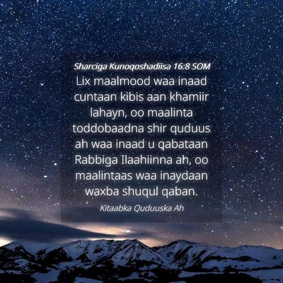 Picture 04 - Sharciga Kunoqoshadiisa 16:8 SOM - Lix maalmood waa inaad cuntaan kibis aan khamiir - Bible Verse Picture