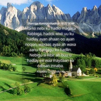 Picture 04 - Sharciga Kunoqoshadiisa 18:22 SOM - Markii nebi ku hadlo magaca Rabbiga, haddii wixii - Bible Verse Picture