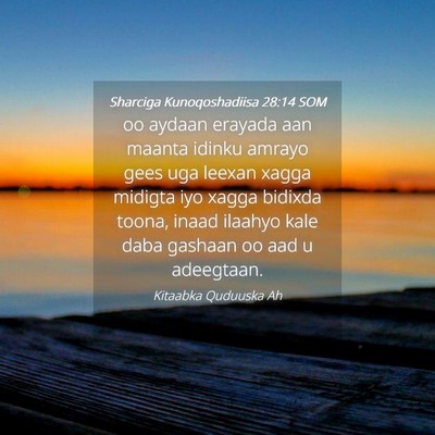 Picture 04 - Sharciga Kunoqoshadiisa 28:14 SOM - oo aydaan erayada aan maanta idinku amrayo gees - Bible Verse Picture