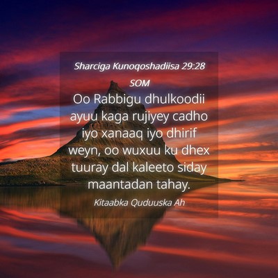 Picture 04 - Sharciga Kunoqoshadiisa 29:28 SOM - Oo Rabbigu dhulkoodii ayuu kaga rujiyey cadho iyo - Bible Verse Picture