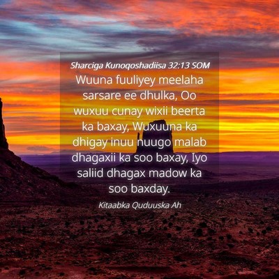 Picture 04 - Sharciga Kunoqoshadiisa 32:13 SOM - Wuuna fuuliyey meelaha sarsare ee dhulka, Oo - Bible Verse Picture