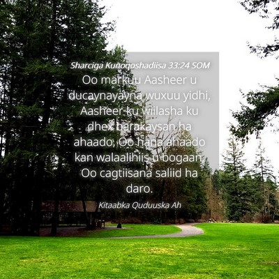 Picture 04 - Sharciga Kunoqoshadiisa 33:24 SOM - Oo markuu Aasheer u ducaynayayna wuxuu yidhi, - Bible Verse Picture