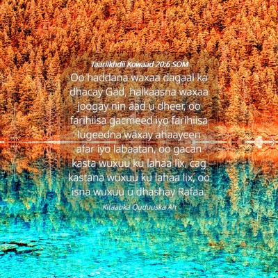 Picture 04 - Taariikhdii Kowaad 20:6 SOM - Oo haddana waxaa dagaal ka dhacay Gad, halkaasna - Bible Verse Picture