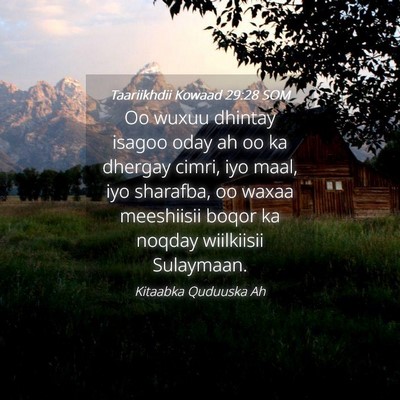 Picture 04 - Taariikhdii Kowaad 29:28 SOM - Oo wuxuu dhintay isagoo oday ah oo ka dhergay - Bible Verse Picture