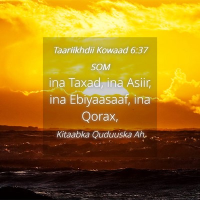 Picture 04 - Taariikhdii Kowaad 6:37 SOM - ina Taxad, ina Asiir, ina Ebiyaasaaf, ina - Bible Verse Picture