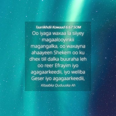 Picture 04 - Taariikhdii Kowaad 6:67 SOM - Oo iyaga waxaa la siiyey magaalooyinkii - Bible Verse Picture