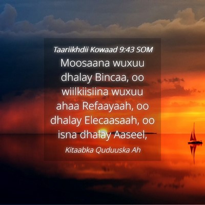 Picture 04 - Taariikhdii Kowaad 9:43 SOM - Moosaana wuxuu dhalay Bincaa, oo wiilkiisiina - Bible Verse Picture