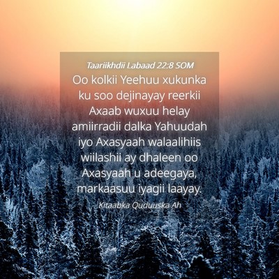 Picture 04 - Taariikhdii Labaad 22:8 SOM - Oo kolkii Yeehuu xukunka ku soo dejinayay reerkii - Bible Verse Picture