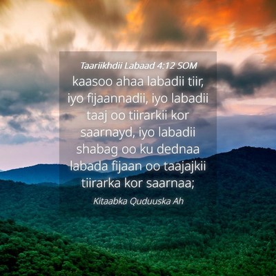 Picture 04 - Taariikhdii Labaad 4:12 SOM - kaasoo ahaa labadii tiir, iyo fijaannadii, iyo - Bible Verse Picture