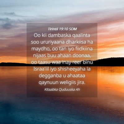Picture 04 - Tirintii 19:10 SOM - Oo kii dambaska qaalinta soo ururiyaana dharkiisa - Bible Verse Picture
