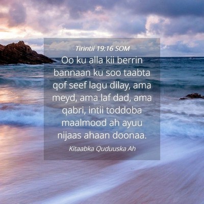 Picture 04 - Tirintii 19:16 SOM - Oo ku alla kii berrin bannaan ku soo taabta qof - Bible Verse Picture