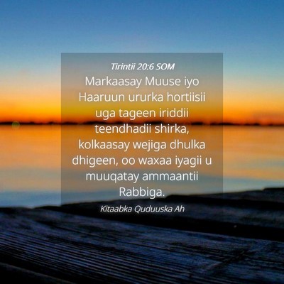 Picture 04 - Tirintii 20:6 SOM - Markaasay Muuse iyo Haaruun ururka hortiisii uga - Bible Verse Picture